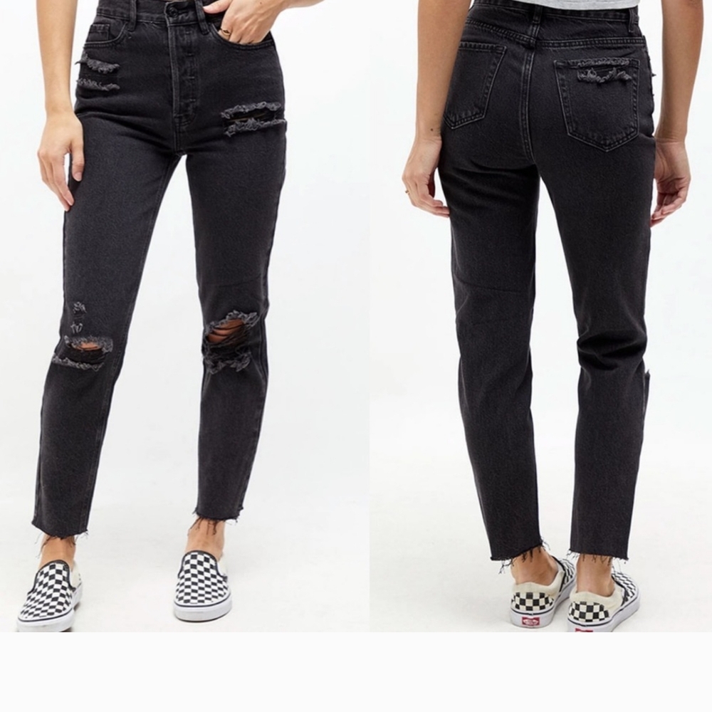 PacSun Ultra High Waisted Slim Distressed Black Jeans
